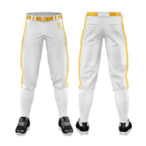 Custom White Yellow Side-Stripe Stretch Practice Knickers Baseball Pants